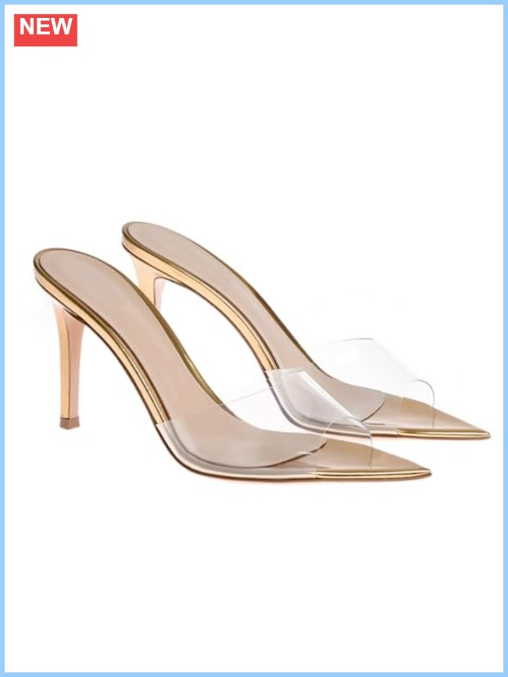 Clear Pointed Open Toe Stiletto Heel Slide Sandals TPU Straps Mules